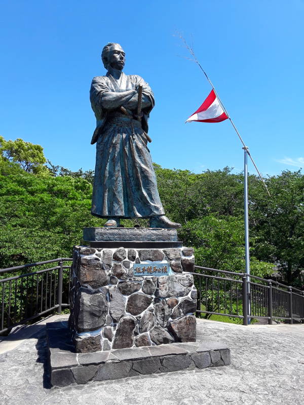 Statue of Sakamoto Ryōme on the hill overlooking Nagasaki Harbor.