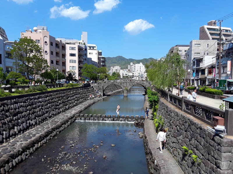 Meganebashi or 'Spectacles Bridge' over the Nakashima River in Nagasaki.