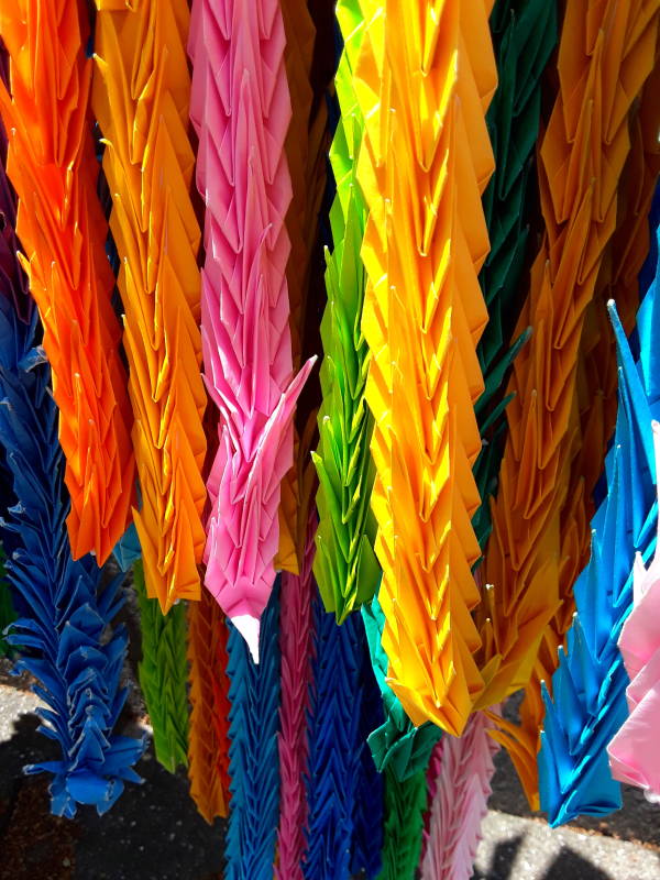 Streamers of origami cranes at the Hypocenter Park in Nagasaki.