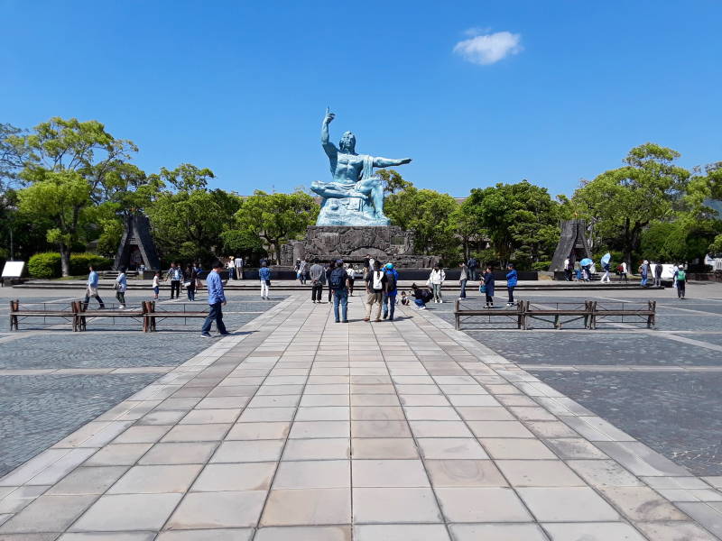 Peace Prayer Statue at the Peace Park Park in Nagasaki.