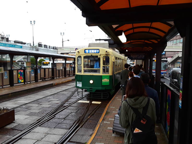 Streetcar platform at Nagasaki Station.
