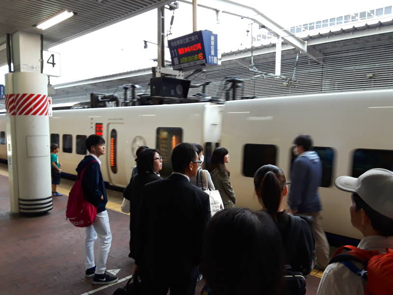 Train to Nagasaki arriving at the Hakata Station in Fukuoka.