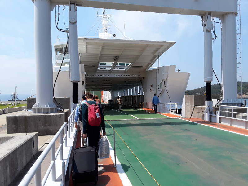 Boarding the ferry to Uno at Miyanoura.