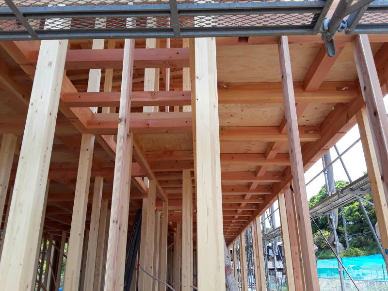 Wooden frame construction in Honmura on Naoshima.