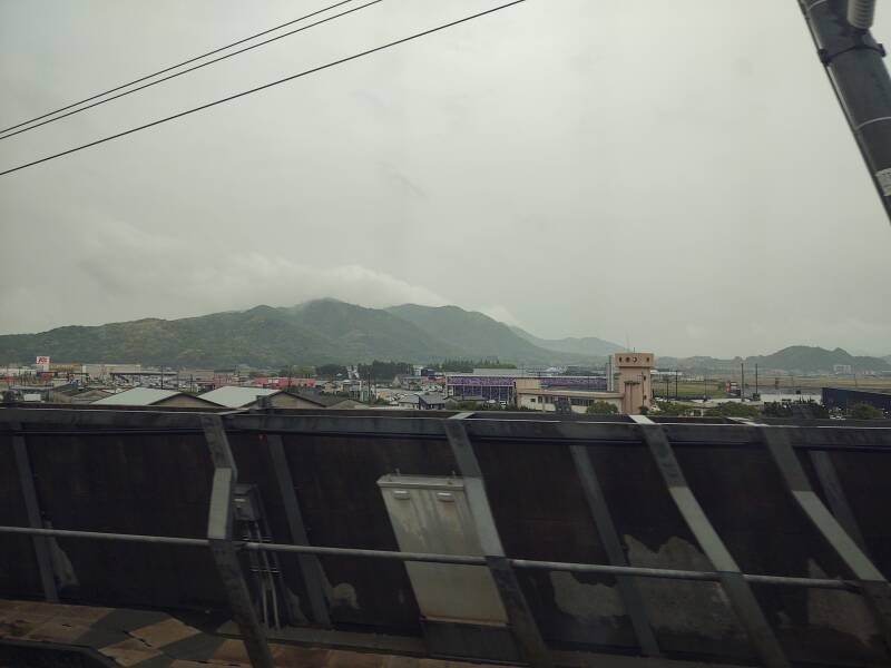 Rugged Kyūshū terrain seen from on board the Shinkansen from Kagoshima to Kokura.