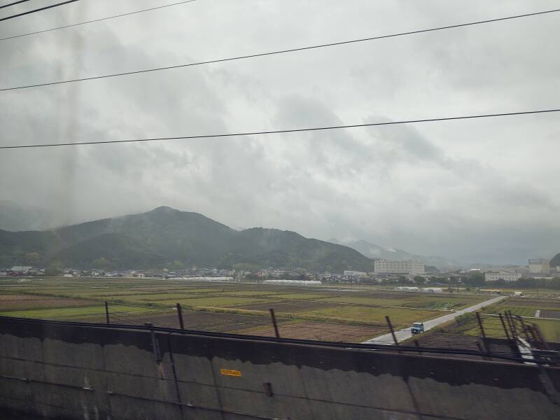 Rugged Kyūshū terrain seen from on board the Shinkansen from Kagoshima to Kokura.