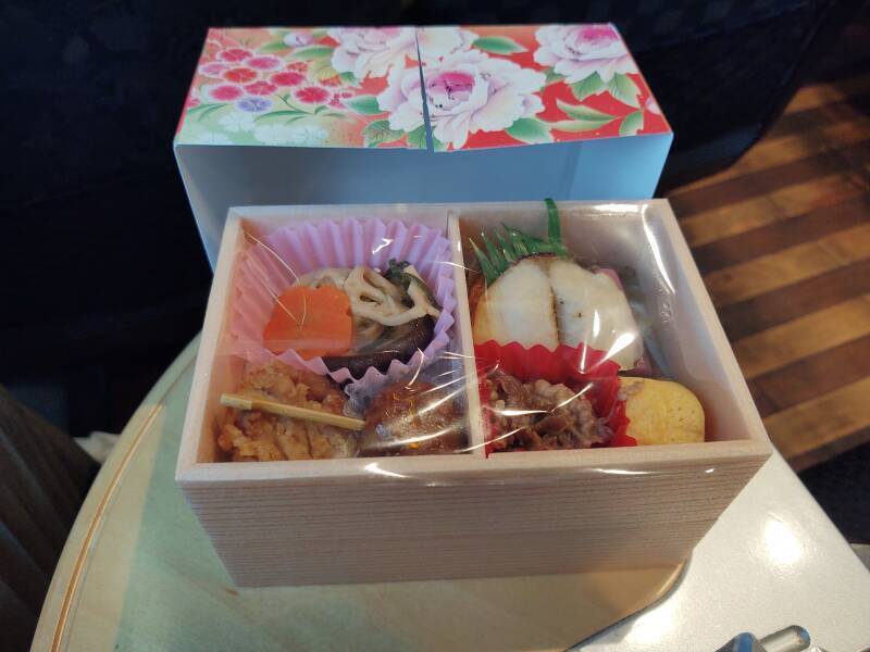 Bento lunch on board the Sonic Limited Express from Kokura to Ōita.