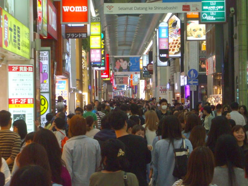 Shinsaibashi district, north of Dōtonbori in Osaka, busy shopping arcade.