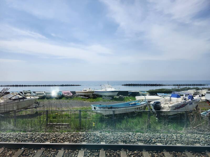 Fishing boats along the Uchiura Bay coast.