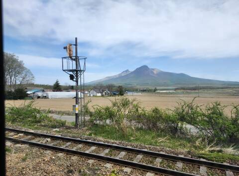 Hokkaidō-Komaga-Take volcano seen on the train from Hakodate to Sapporo.