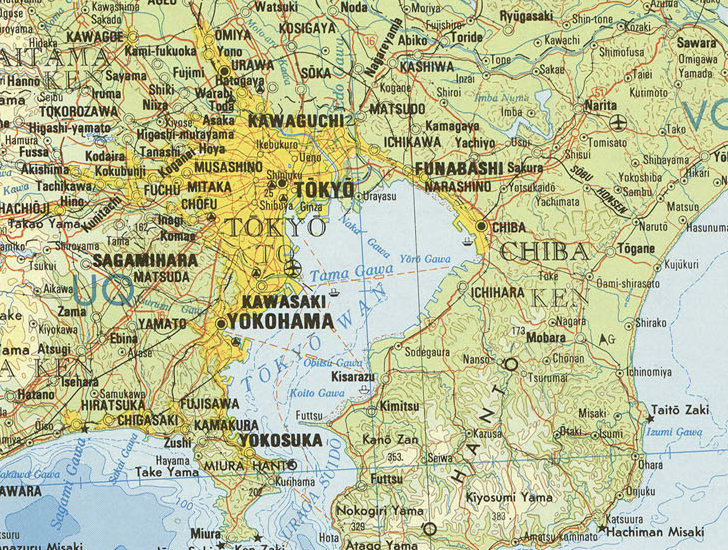 The map of Japan shows Tōkyō, Tōkyō Bay, Haneda Airport, Yokohama, and Narita Airport.
