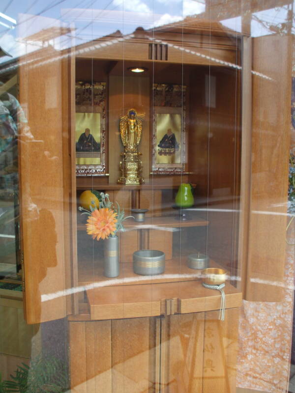 Butsudan or Buddhist altar in a store in Kyōto.