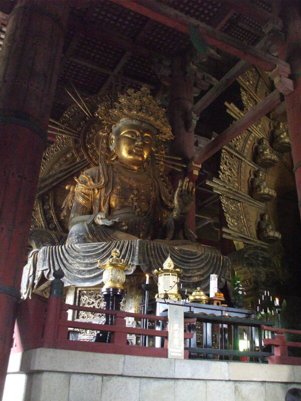 Flanking Bodhisattva at Tōdai-ji in Nara. Right hand in 'fear not' and left hand in 'bestowing boons' gestures.