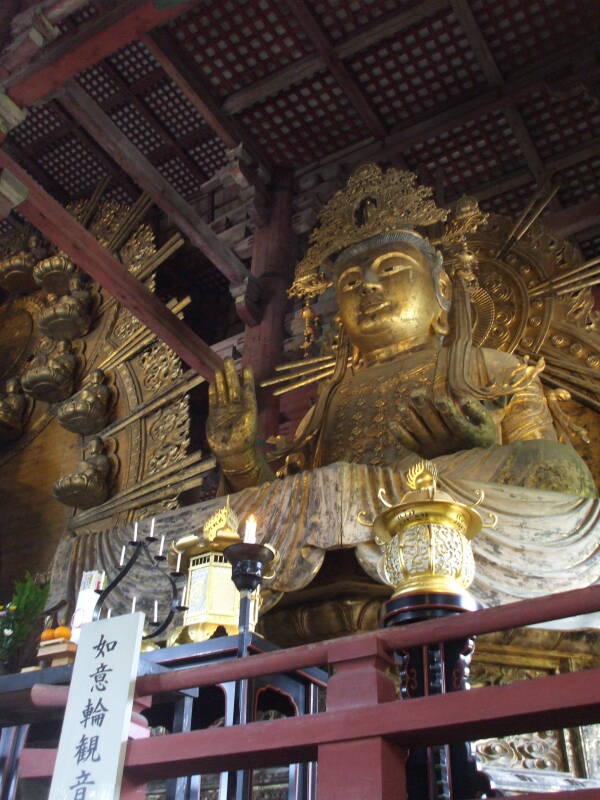 Flanking Bodhisattva at Tōdai-ji in Nara. Right hand in 'fear not' and left hand in 'bestowing boons' gestures.