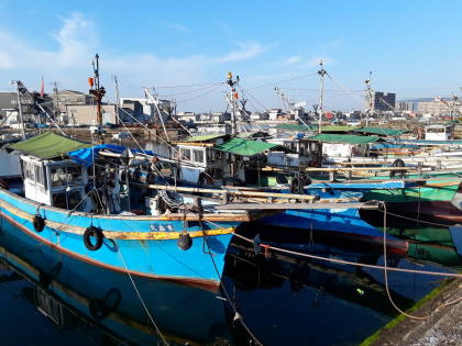 Fishing boats in the harbor in Takamatsu.
