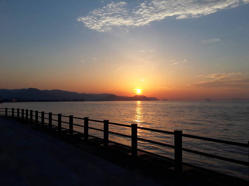 Sunset at the port in Takamatsu.
