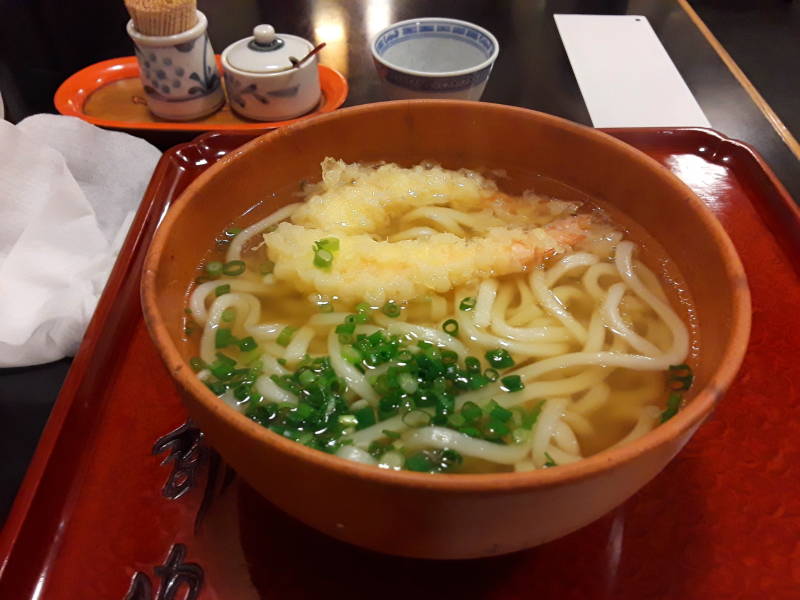 Udon with tempura prawn in the covered markets.