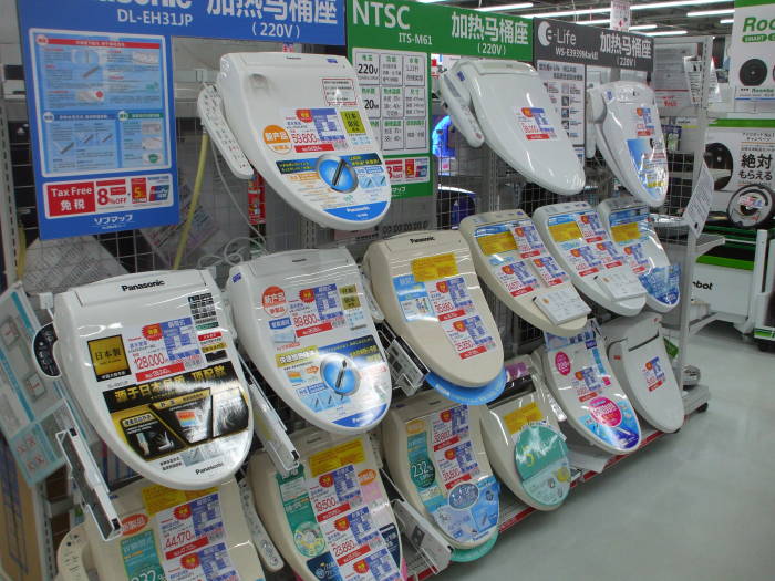Heated bidet toilet seats in an appliance store in Akihabara.