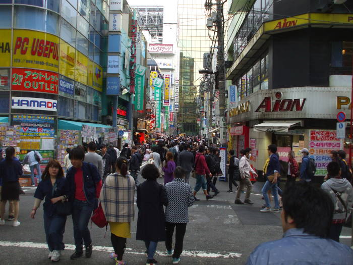 Crowded streets in Akihabara.