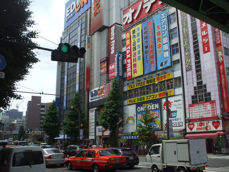 Traffic on a busy street in Akihabara.