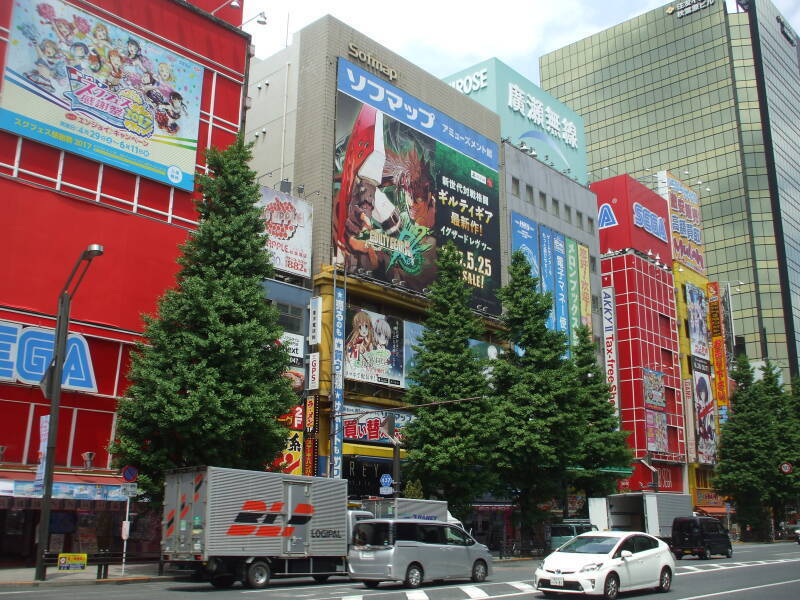 Traffic on a busy street in Akihabara.