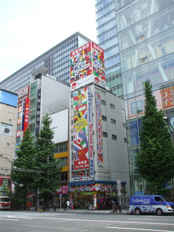 Traffic on a busy street in Akihabara.