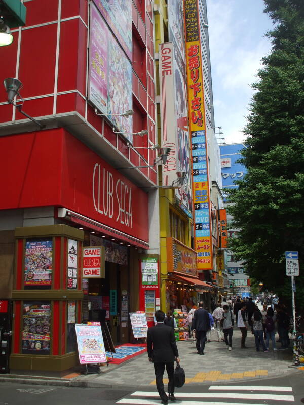 Traffic on a busy street in Akihabara.