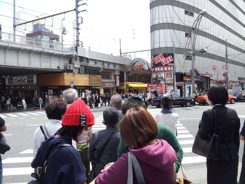 Crossing from Ueno Station and Ueno Park to Ameya-Yokochō market under the Yamanote Line tracks.