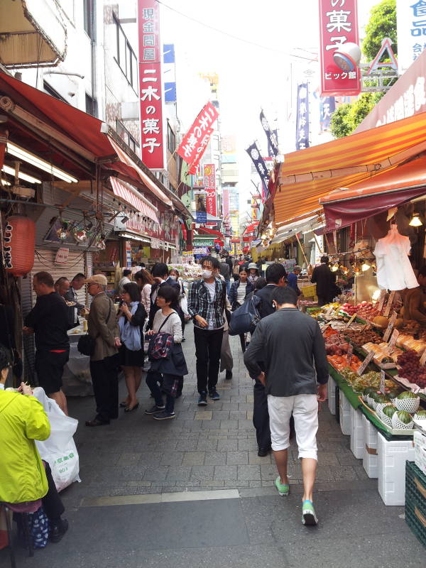 Ameya-Yokochō market under the Yamanote Line tracks.