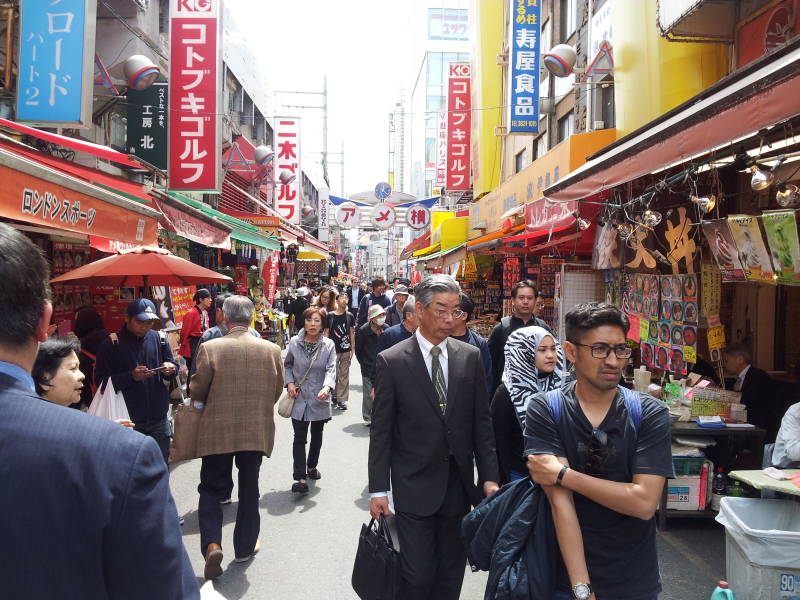 Ameya-Yokochō market under the Yamanote Line tracks.