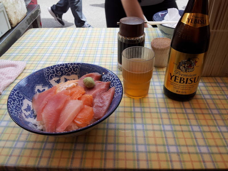 My meal at a small restaurant in the Ameya-Yokochō market under the Yamanote Line tracks.