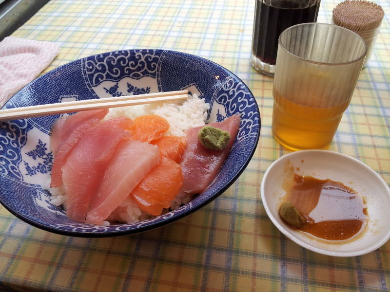 My meal at a small restaurant in the Ameya-Yokochō market under the Yamanote Line tracks.