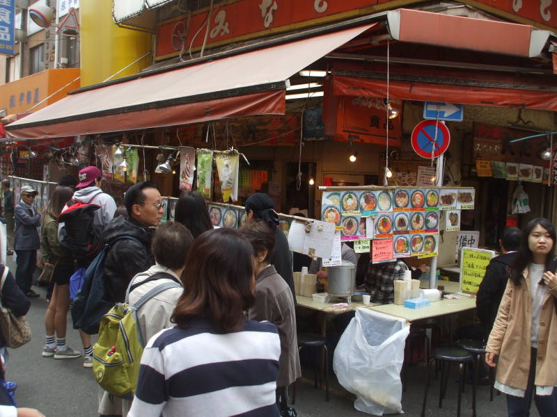 Restaurant in the Ameya-Yokochō market under the Yamanote Line tracks.