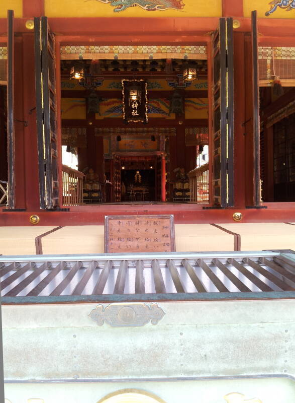 View into the Asakusa Shrine, a Shintō shrine next to the Sensō-ji Buddhist temple in Asakusa, Tōkyō.