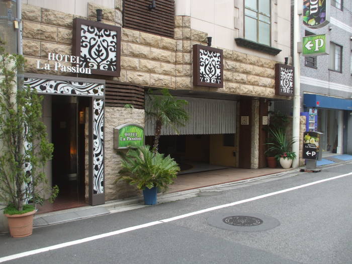 Exterior of a love hotel near the Khaosan World hostel in Asakusa.