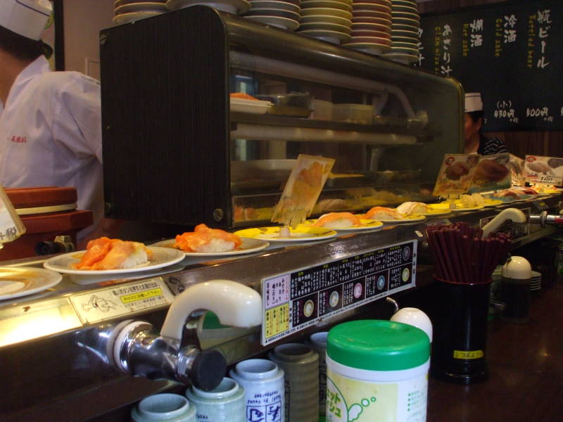 Sushi Train or Sushi-Go-Round or Conveyor Belt Sushi, in Asakusa, Tōkyō, Japan.