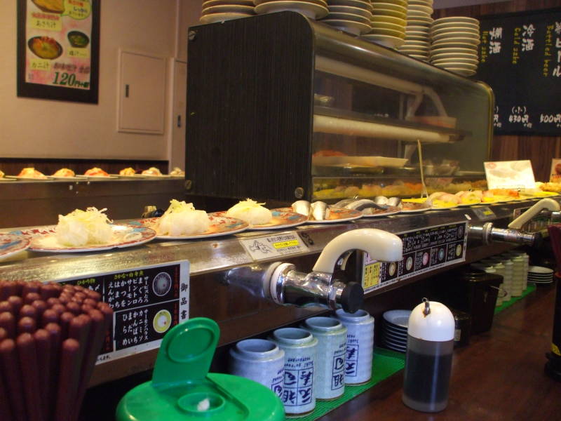 Sushi Train or Sushi-Go-Round or Conveyor Belt Sushi, in Asakusa, Tōkyō, Japan.