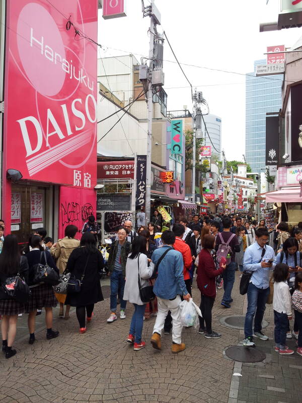 Brightly colored shops on Takeshita-dori or Takeshita Street in Harajuku.