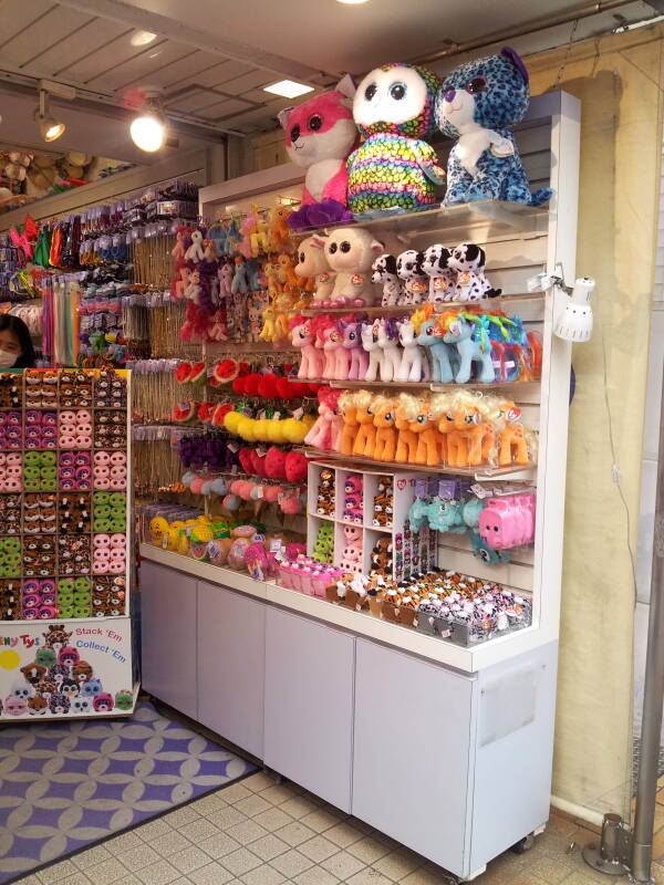 Stuffed animals: my little pony, foxen, owls, in a shop on Takeshita-dori or Takeshita Street in Harajuku.