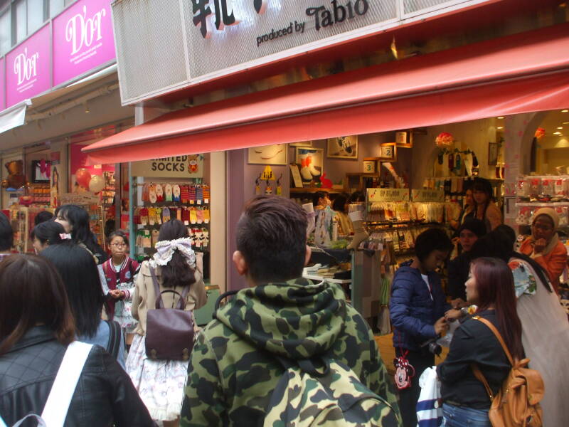 Tabio and D'or shops on Takeshita-dori or Takeshita Street in Harajuku.