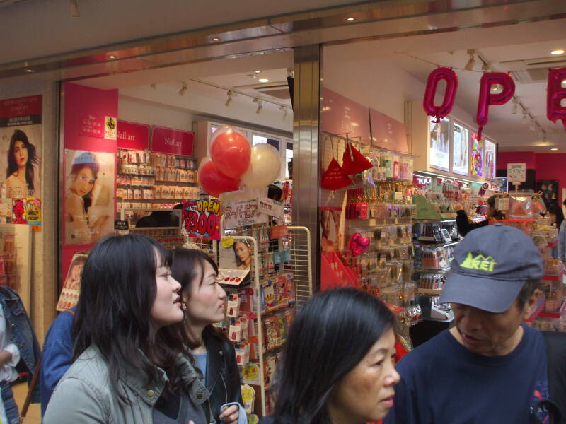 Brightly colored shops on Takeshita-dori or Takeshita Street in Harajuku.