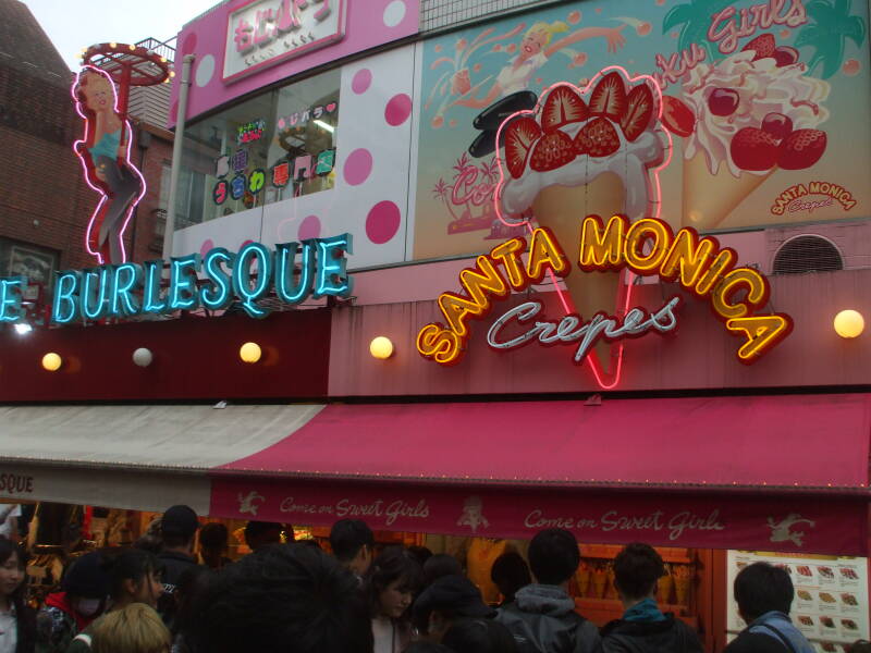 Burlesque and Santa Monica Crepes on Takeshita-dori or Takeshita Street in Harajuku.