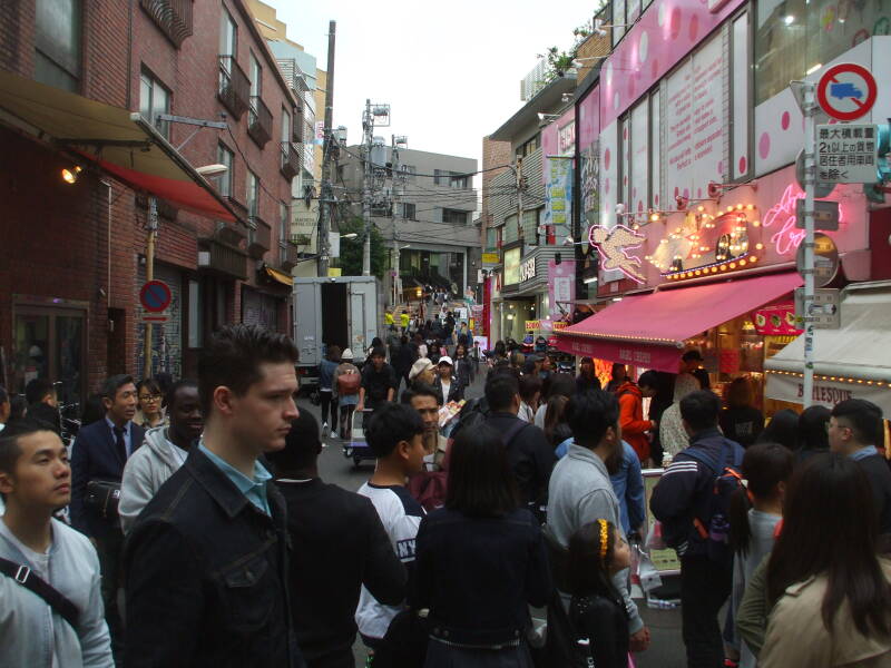 Small lane leading to brew pub on Takeshita-dori or Takeshita Street in Harajuku.