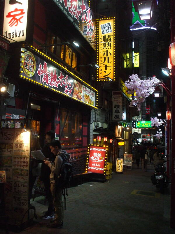 Alley between Omoide Yokochō and railroad line at north end of Shinjuku Station in Tōkyō