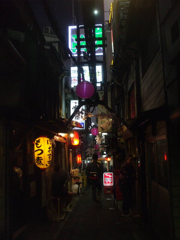 Alley between Omoide Yokochō and railroad line at north end of Shinjuku Station in Tōkyō