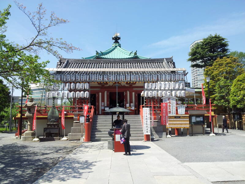 Incense burner and plaques at a Buddhist temple.