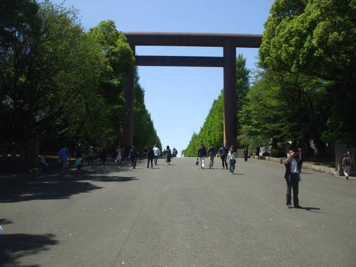 Massive outer torii of the Yasukuni Shrine.