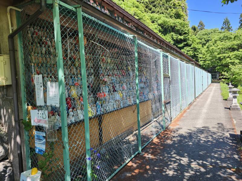 Sheltered memorials at the Yamadera town cemetery.