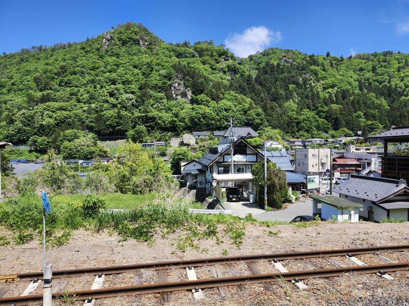 Yamadera temples on a cliff face.