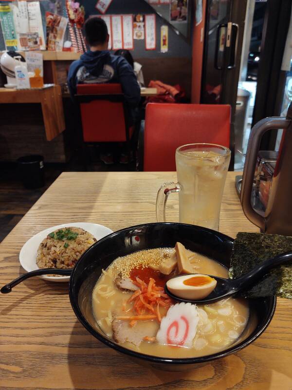 Dinner in a ramen shop in Yamagata — grilled meat.